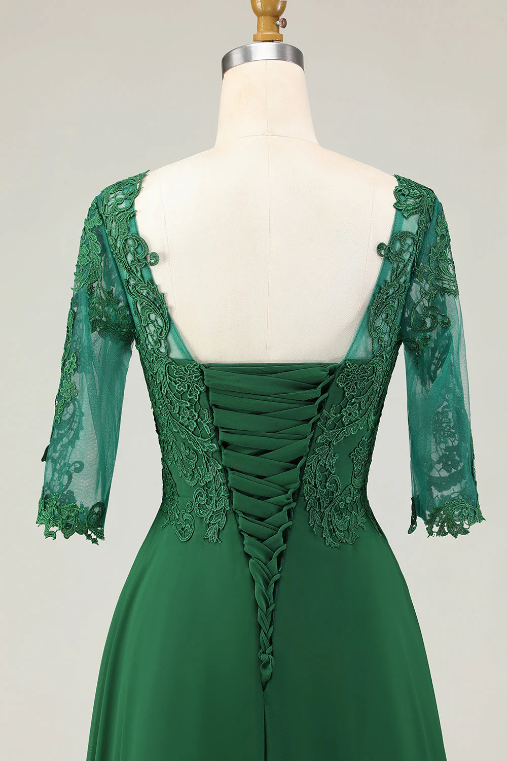 Green A Line Lace Up Back Chiffon Choir Dress with Appliques - Image 6