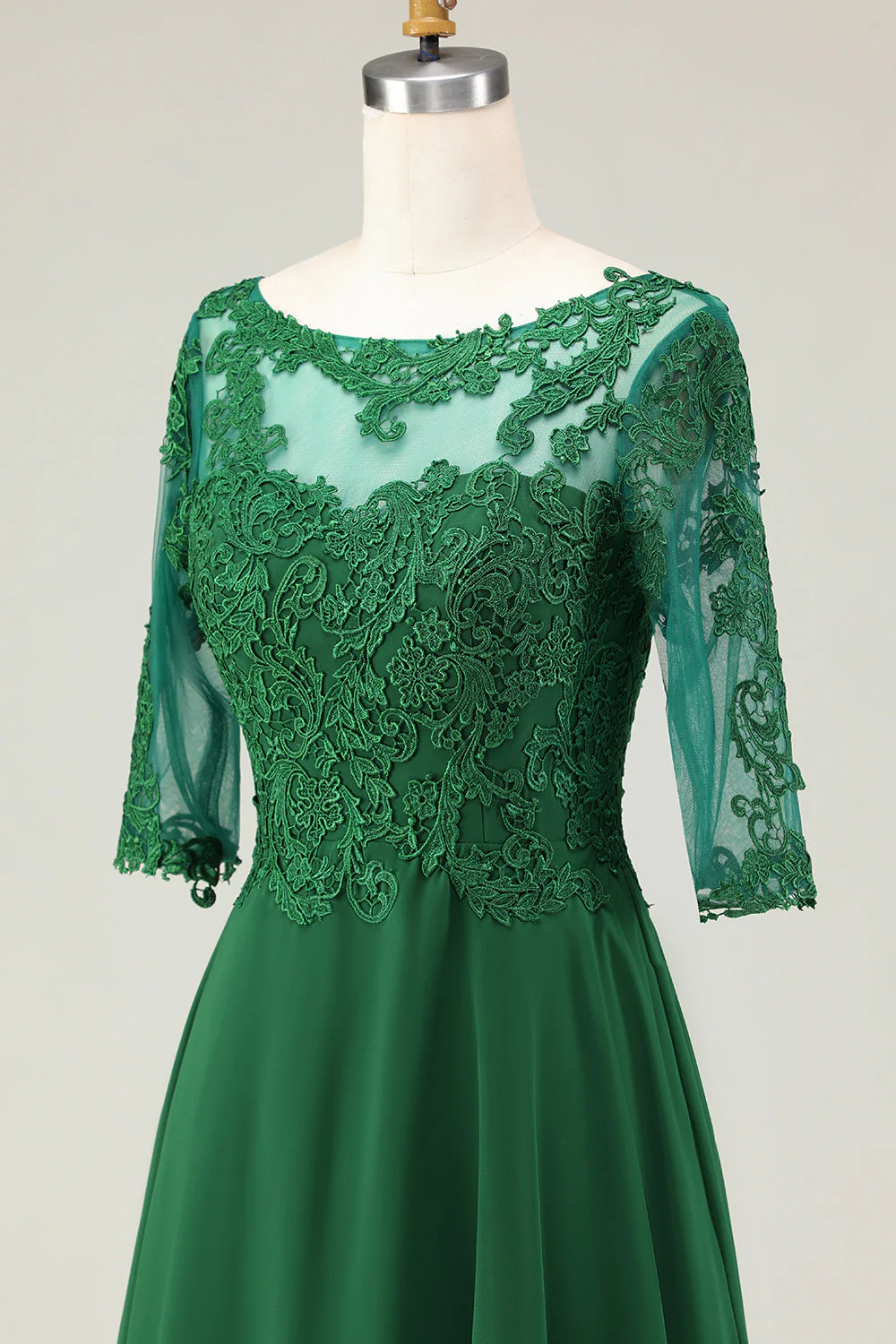 Green A Line Lace Up Back Chiffon Choir Dress with Appliques - Image 7