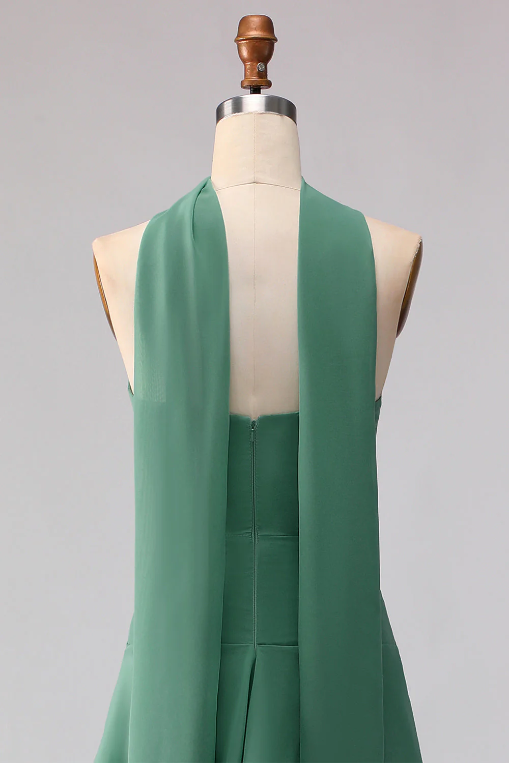Green A-Line Ruffled Sweetheart Long Bridesmaid Dress with a Neck Scarf - Image 5