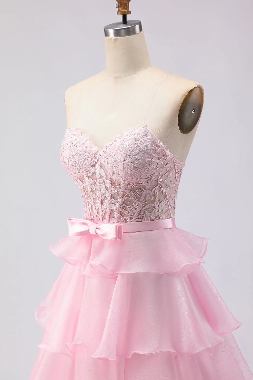 Green A Line Strapless Corset Beaded Tiered Long Prom Dress with Lace - Image 12