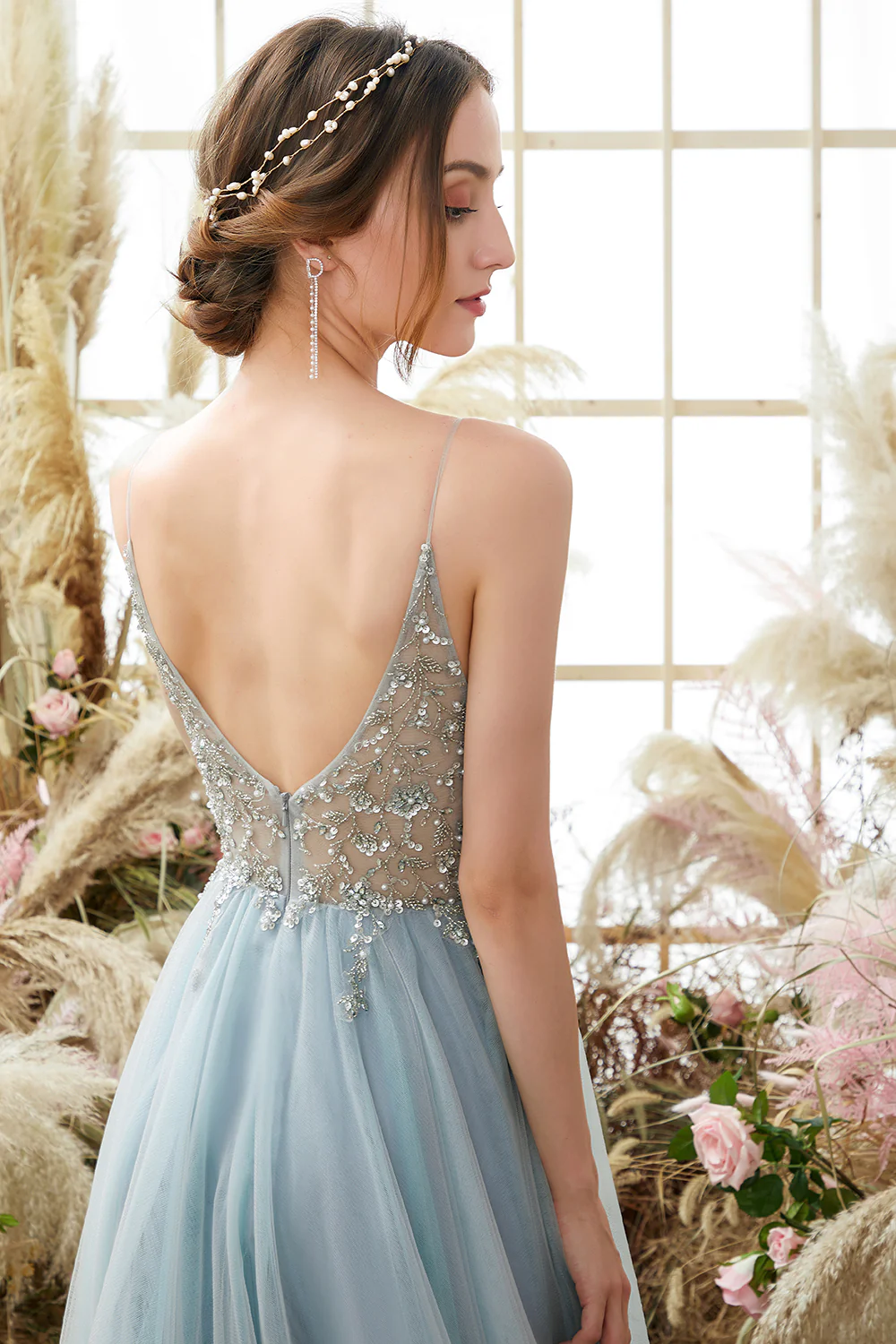 Light Blue Beading Tulle Prom Dress - Image 4