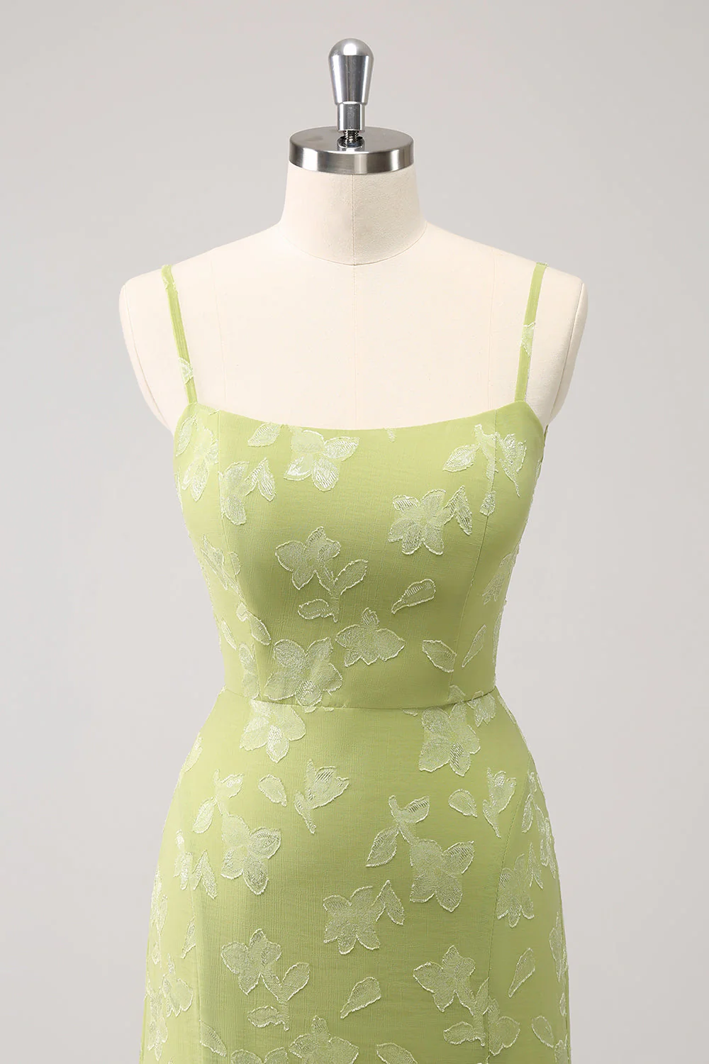 Green Embroidery Mermaid Bridesmaid Dress with Lace Up Back - Image 6