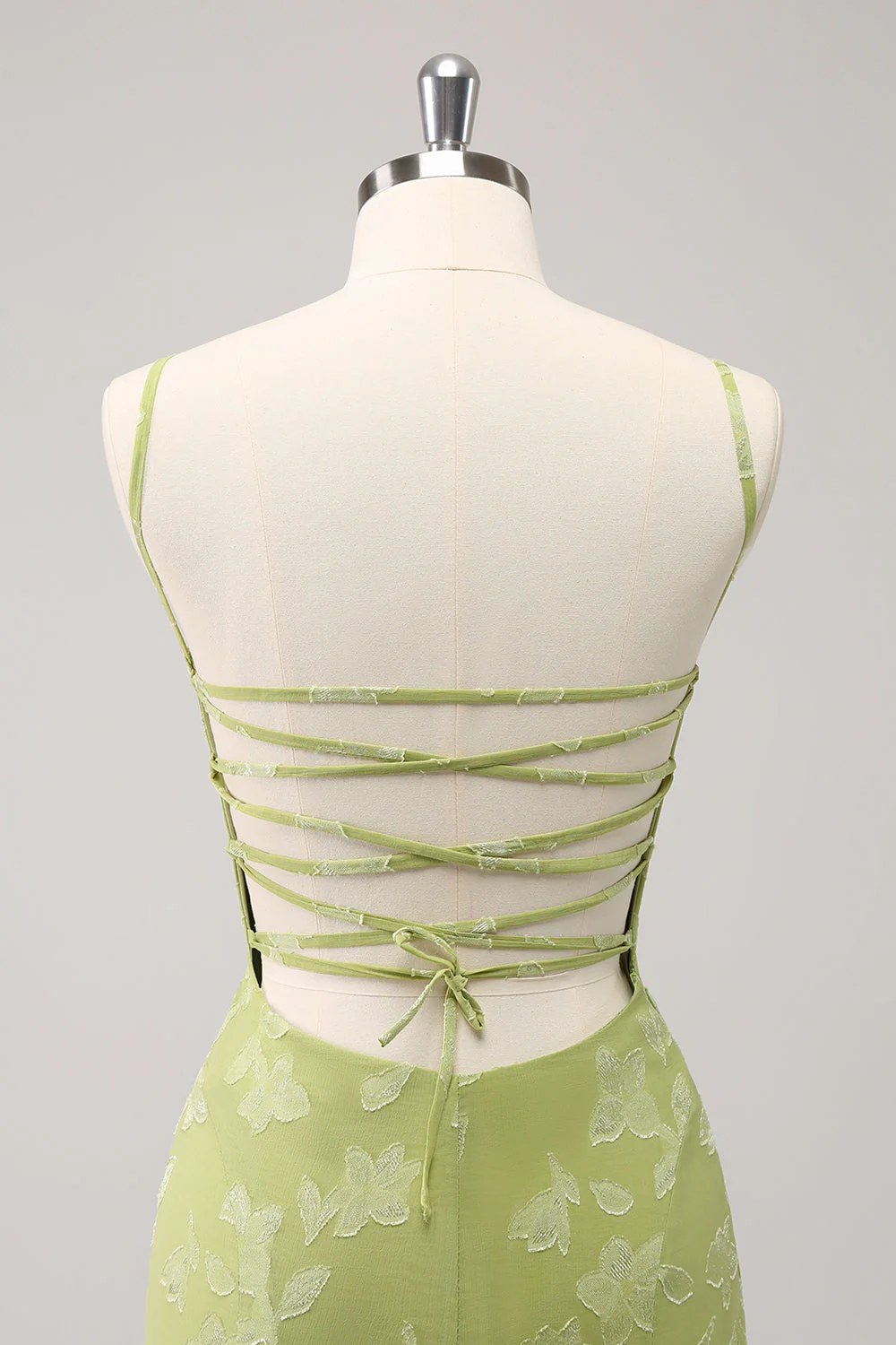 Green Embroidery Mermaid Bridesmaid Dress with Lace Up Back - Image 7
