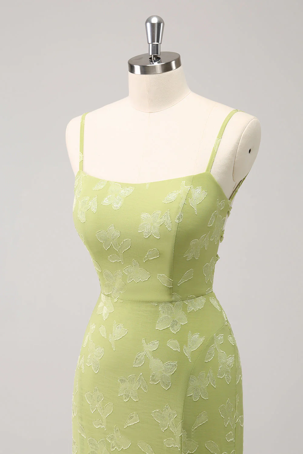 Green Embroidery Mermaid Bridesmaid Dress with Lace Up Back - Image 8
