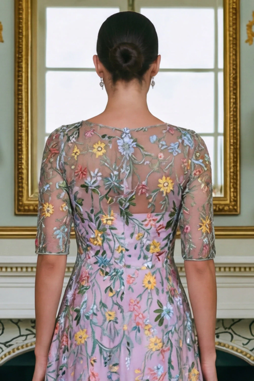 Green Flower A Line Embroidered 3/4 Sleeves Long Mother of the Bride Dress - Image 14
