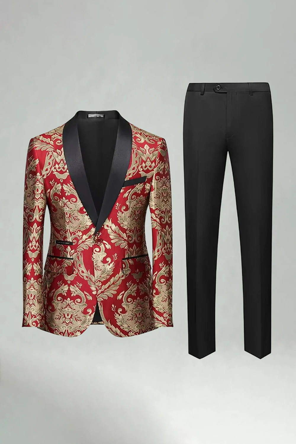 Green Jacquard 2 Pieces Shawl Lapel Men's Prom Suits - Image 11