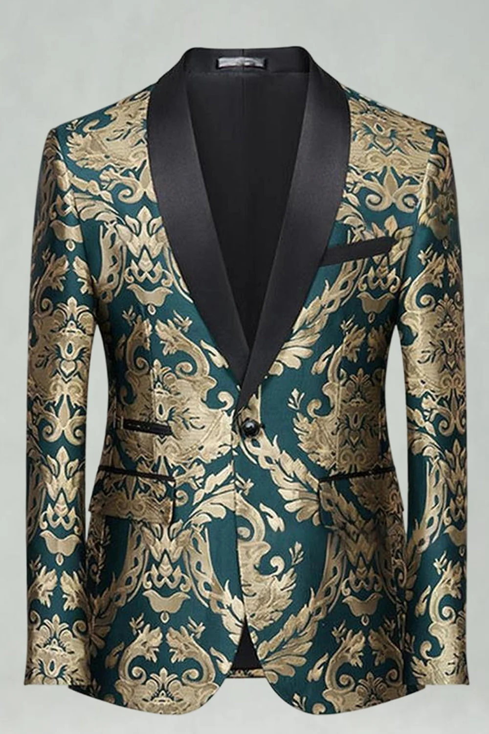 Green Jacquard 2 Pieces Shawl Lapel Men's Prom Suits - Image 2