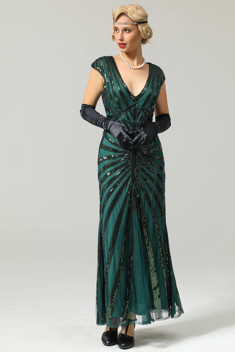 Green Mermaid 1920s Sequined Flapper Dress - Image 3
