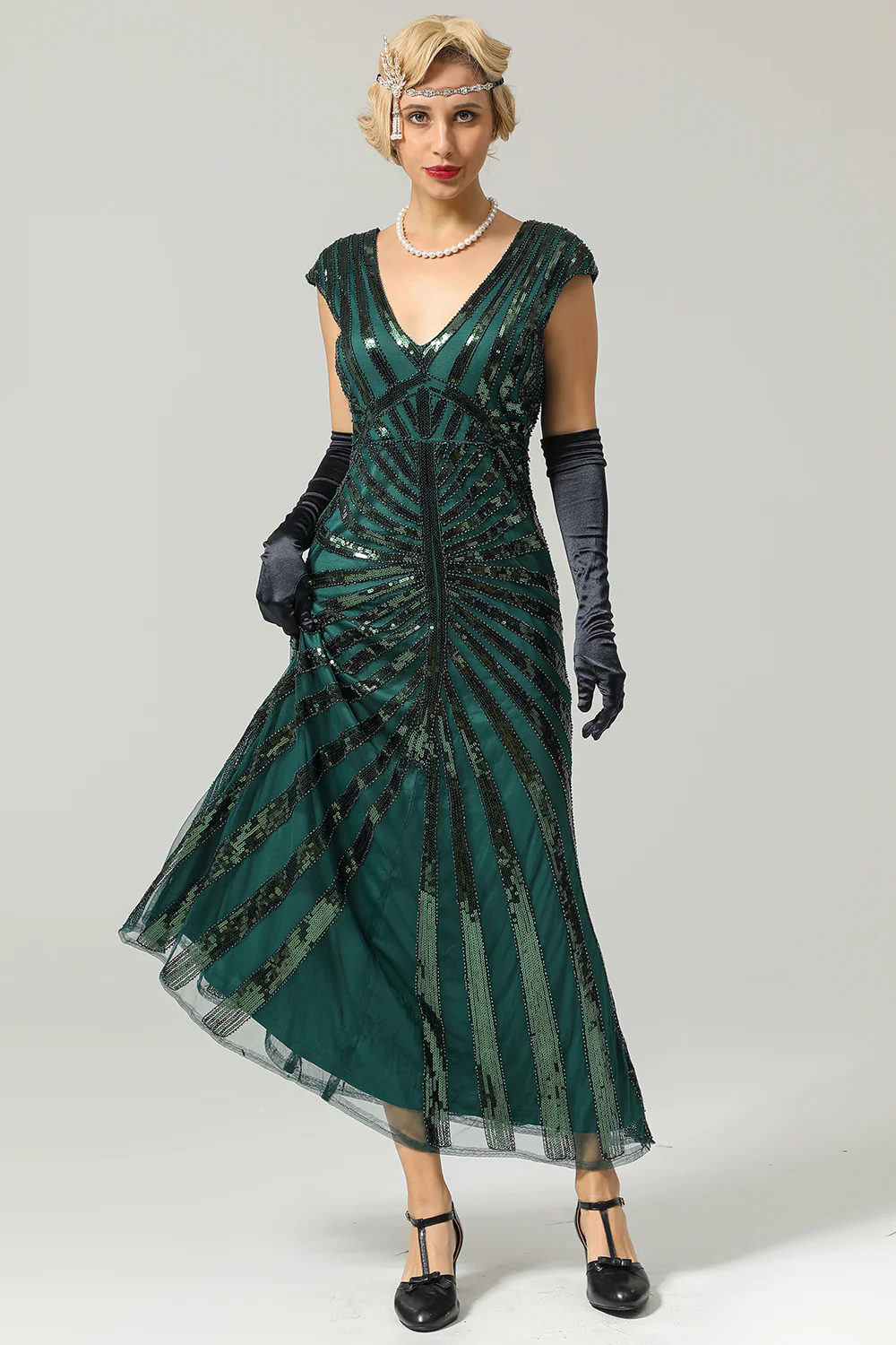 Green Mermaid 1920s Sequined Flapper Dress - Image 4