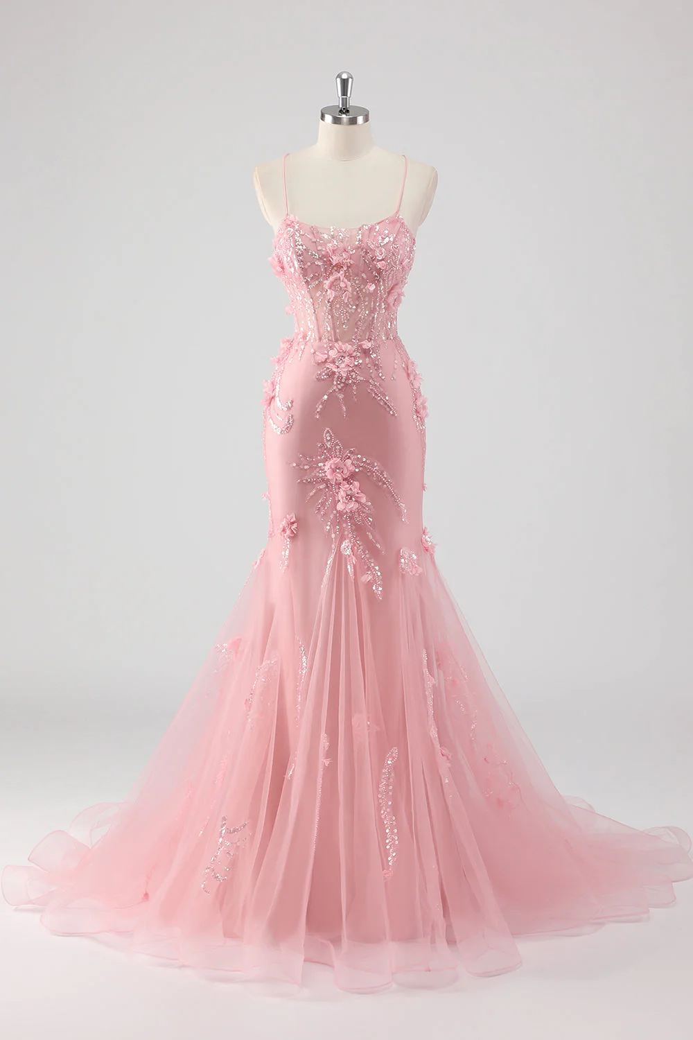 Green Mermaid Corset 3D Flowers Plus Size Long Prom Dress with Lace Up Back - Image 11