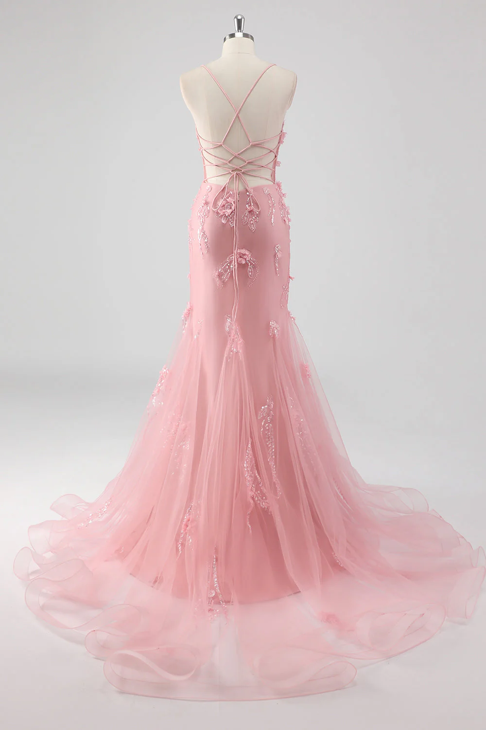 Green Mermaid Corset 3D Flowers Plus Size Long Prom Dress with Lace Up Back - Image 12