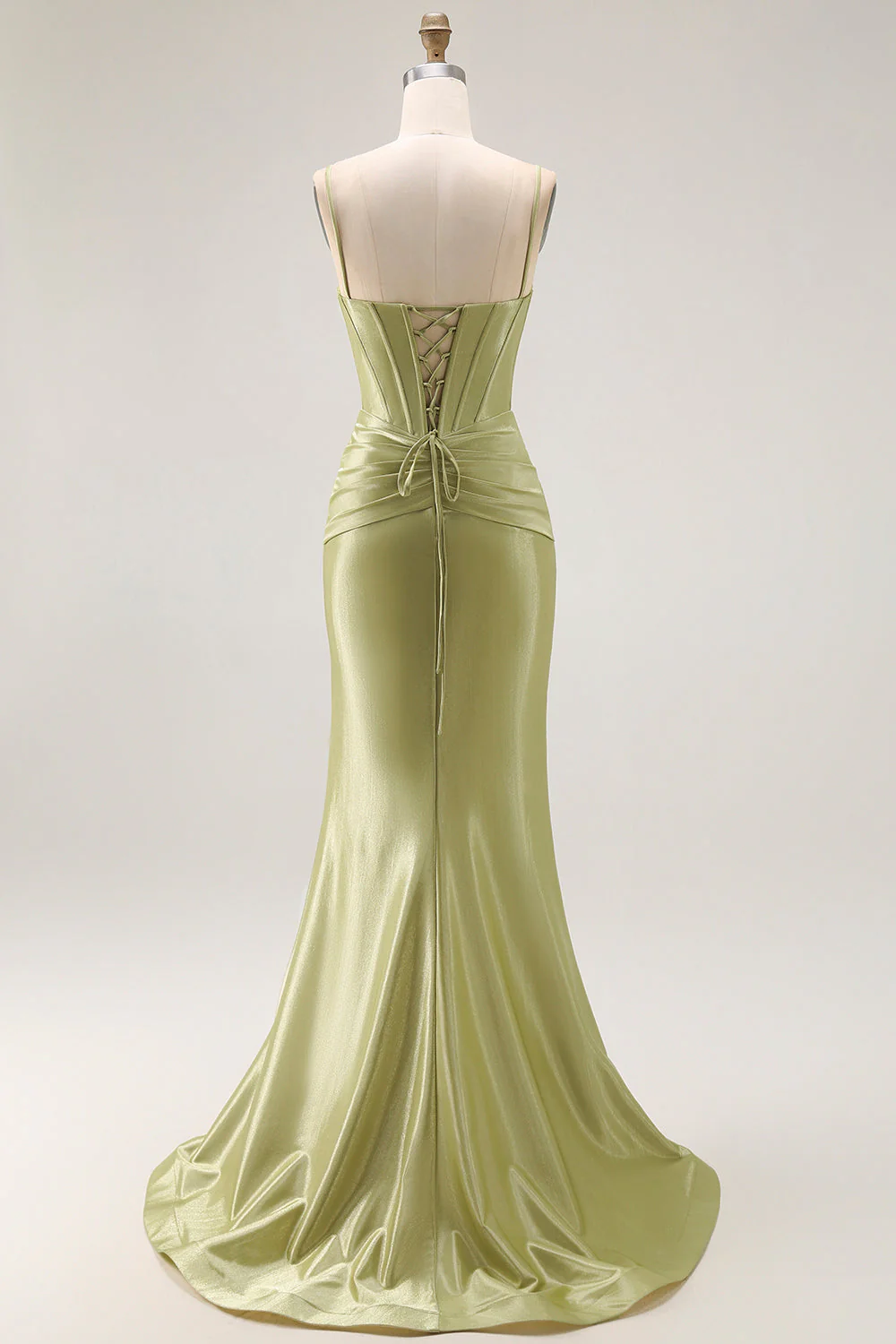 Green Mermaid Corset Beaded Long Prom Dress with Lace Up Back - Image 2
