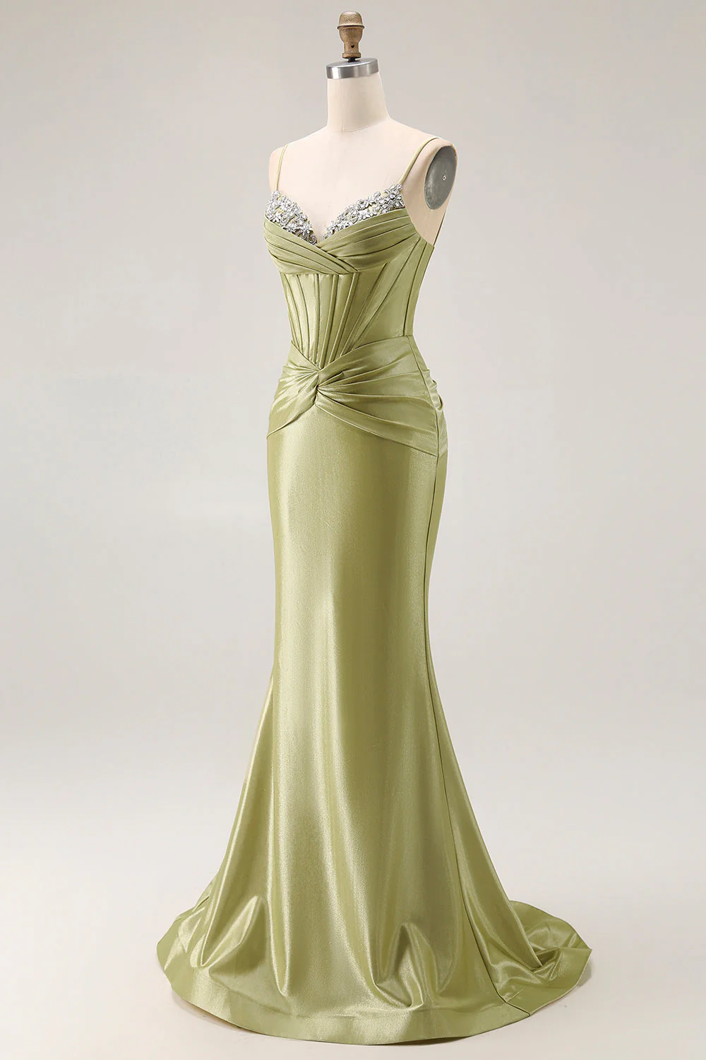Green Mermaid Corset Beaded Long Prom Dress with Lace Up Back - Image 3