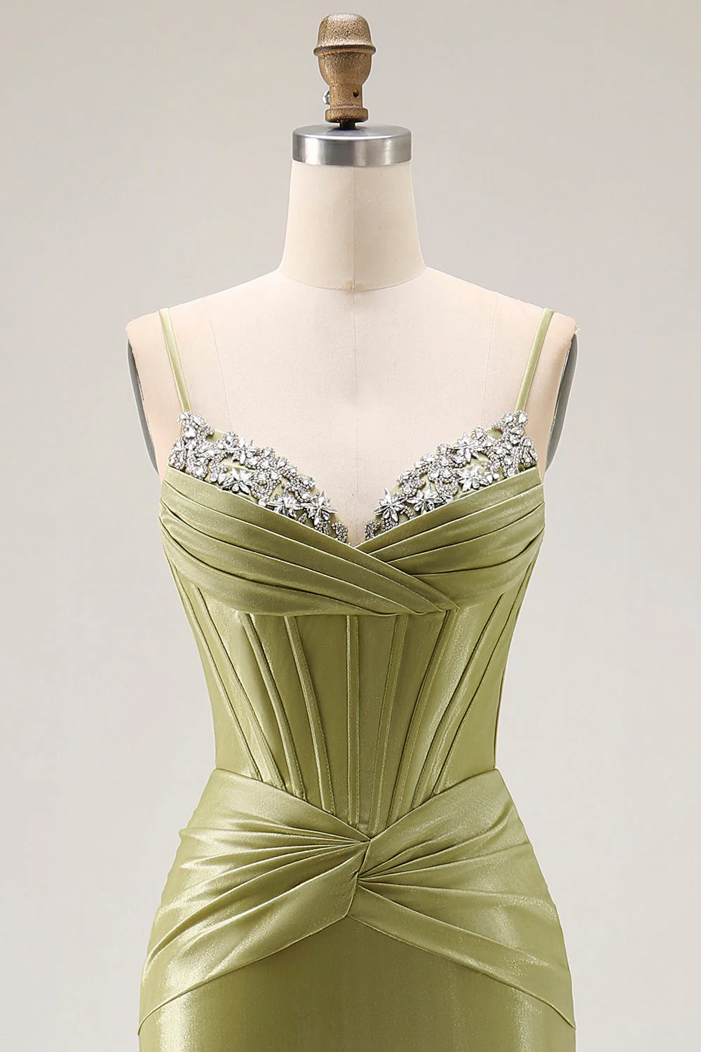 Green Mermaid Corset Beaded Long Prom Dress with Lace Up Back - Image 4