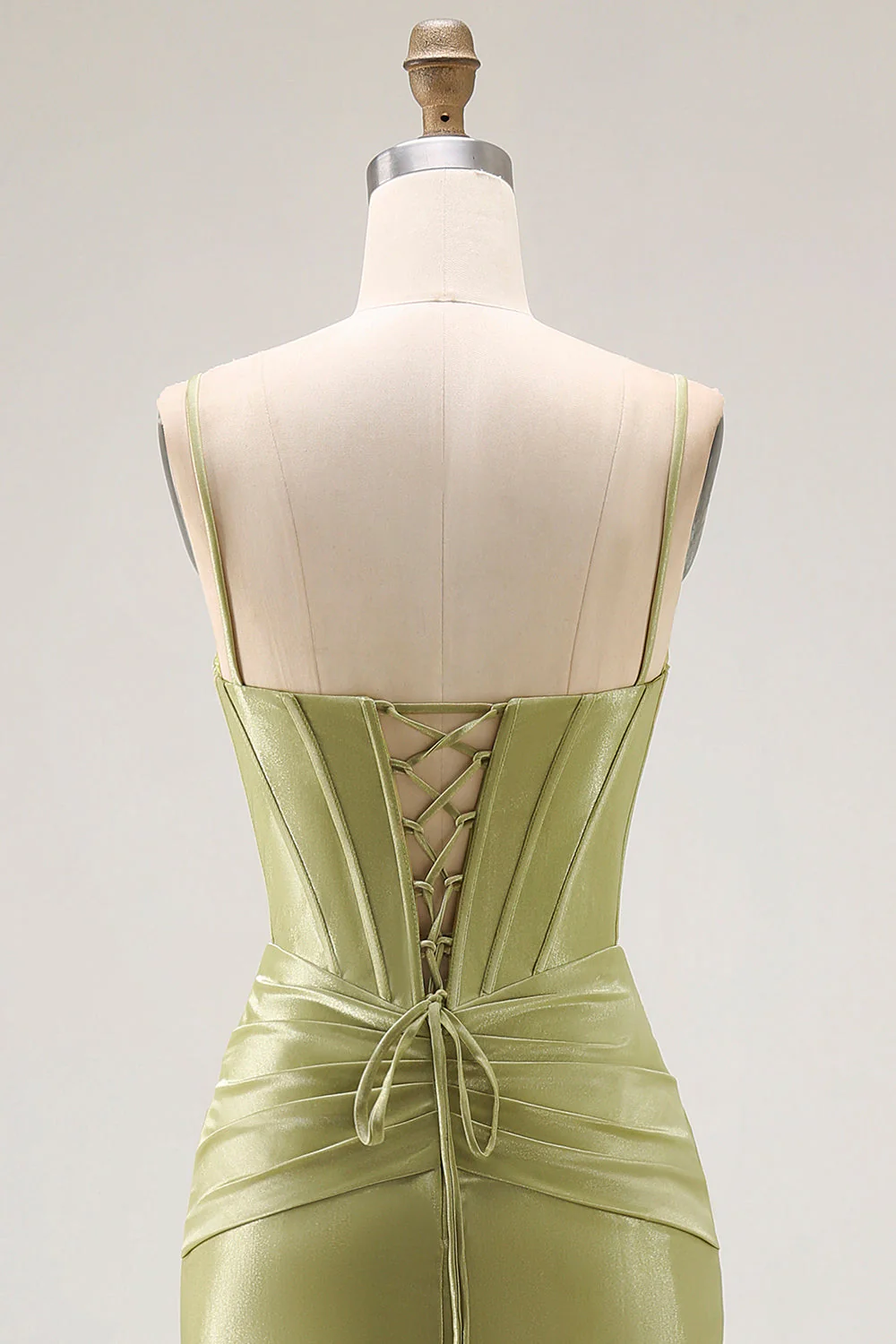 Green Mermaid Corset Beaded Long Prom Dress with Lace Up Back - Image 5