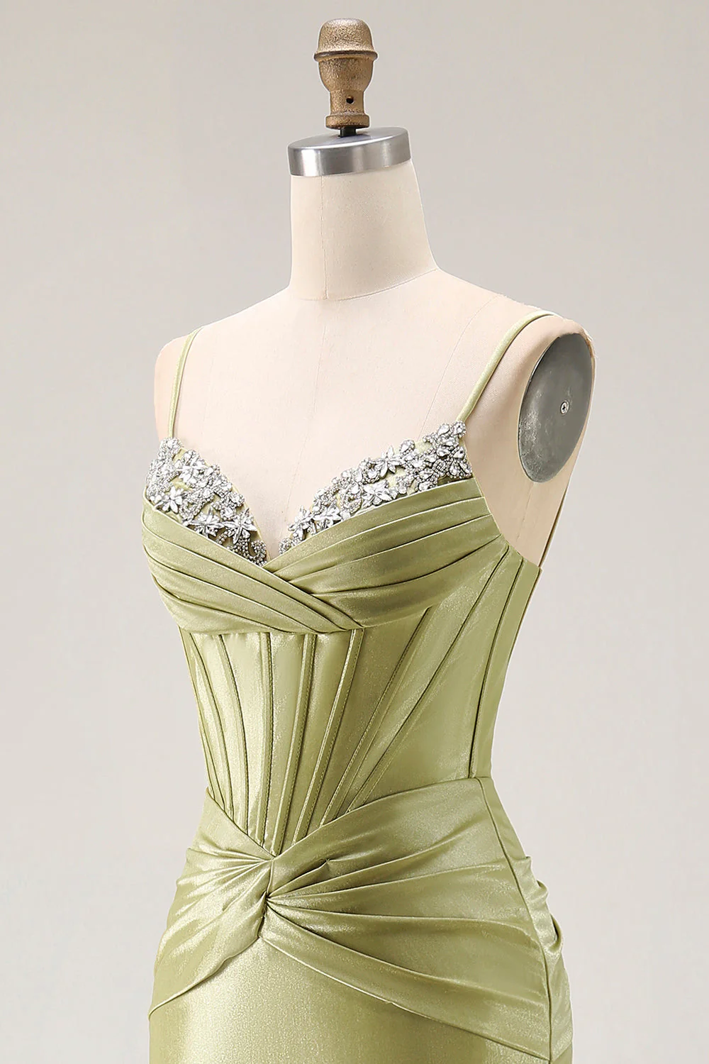 Green Mermaid Corset Beaded Long Prom Dress with Lace Up Back - Image 6