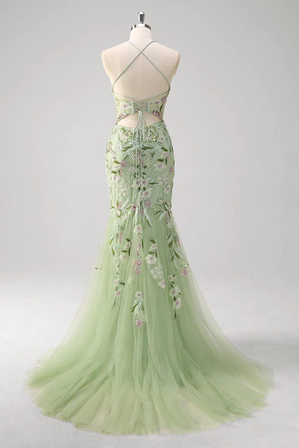 Green Mermaid Corset Embroidered Long Plus Size Prom Dress with Slit - Image 6