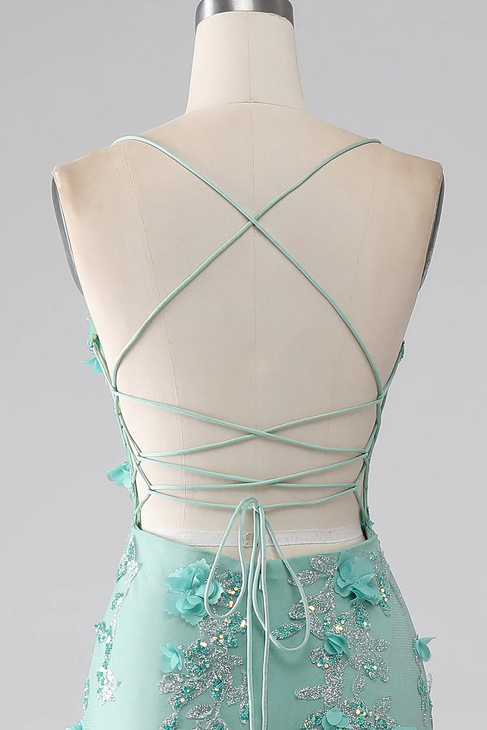 Green Mermaid Spaghetti Straps Long Prom Dress with Appliques - Image 5