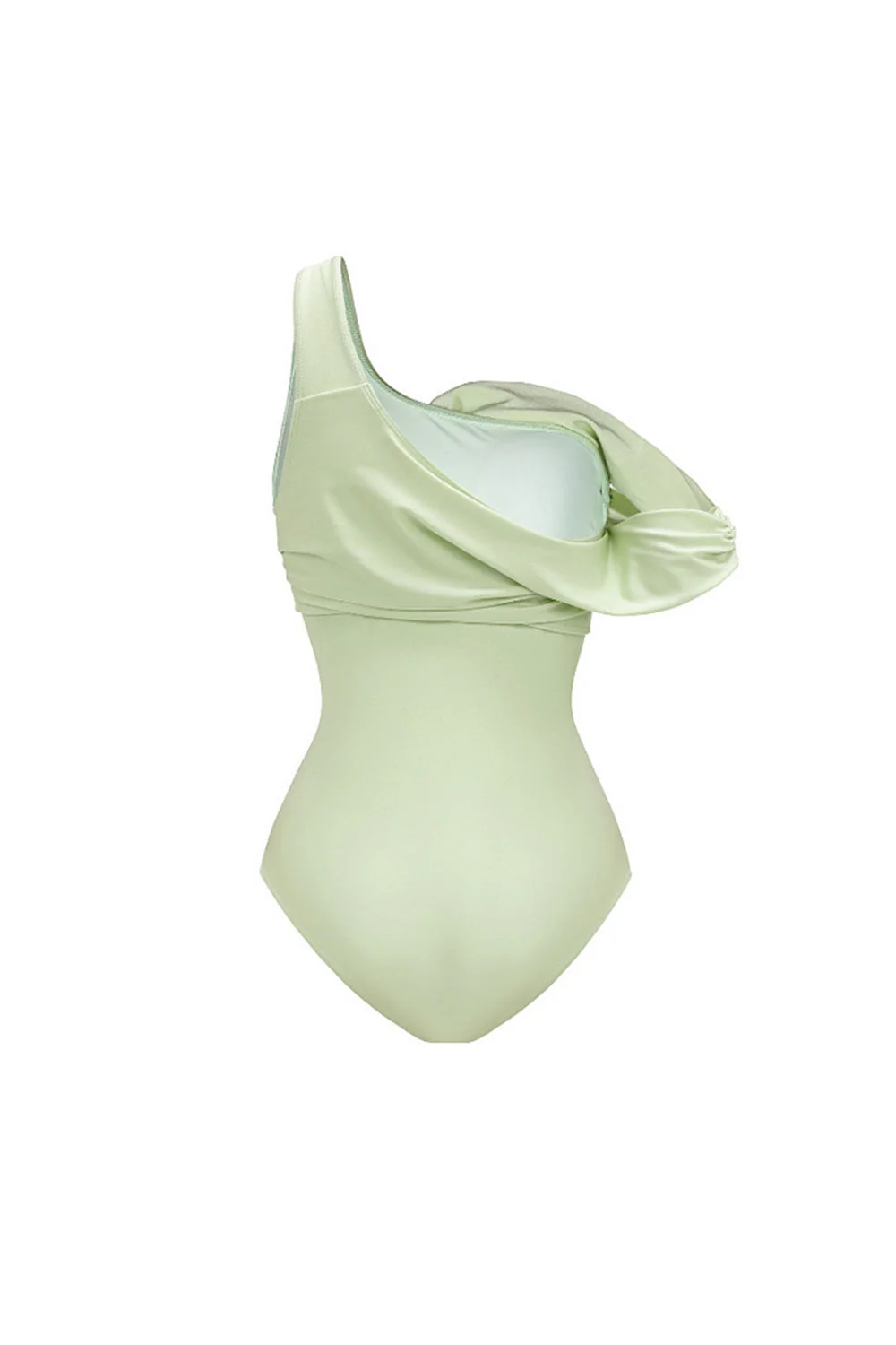 Green One Shoulder Corset Ruched Swimsuit with Cover Up - Image 3