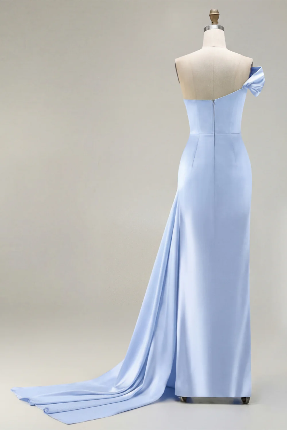 Green One Shoulder Ruched Sheath Long Prom Dress with Slit - Image 11
