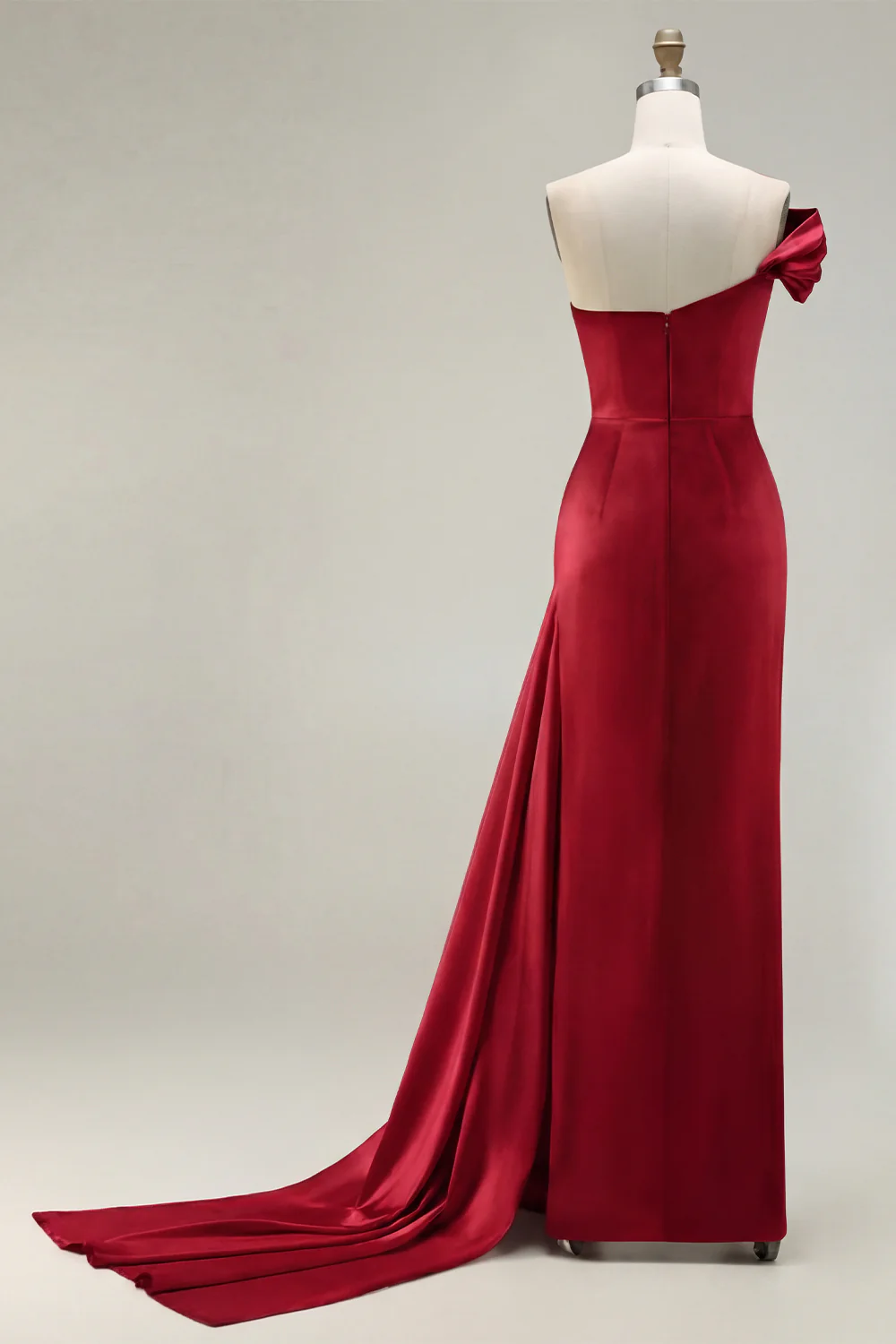 Green One Shoulder Ruched Sheath Long Prom Dress with Slit - Image 13