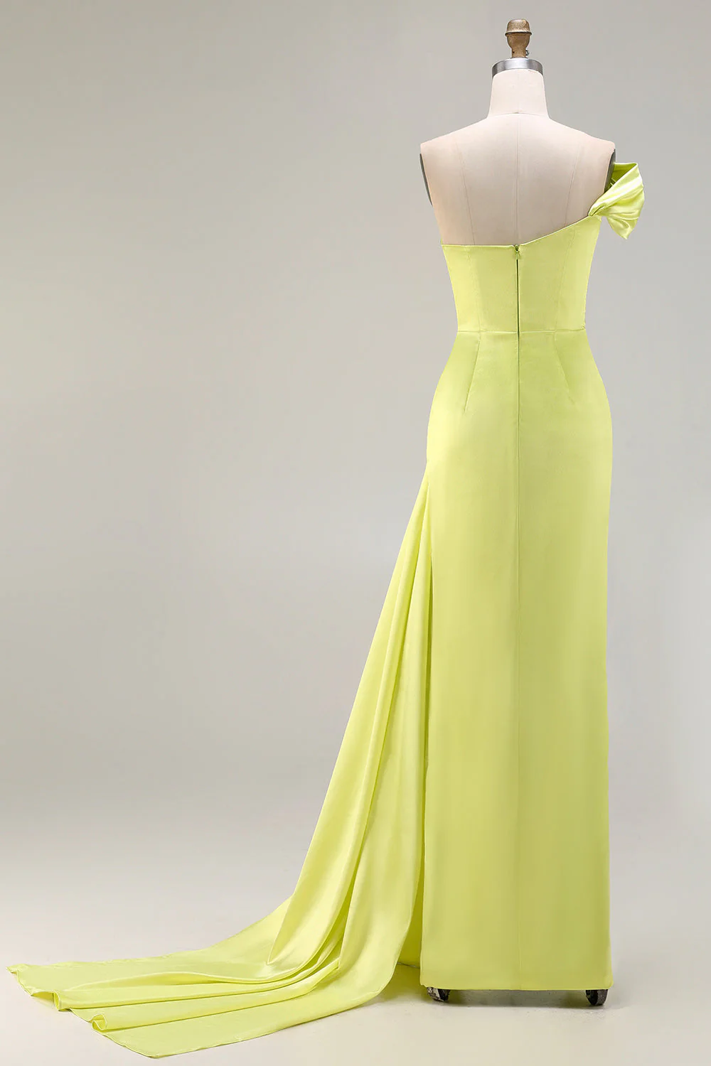 Green One Shoulder Ruched Sheath Long Prom Dress with Slit - Image 2