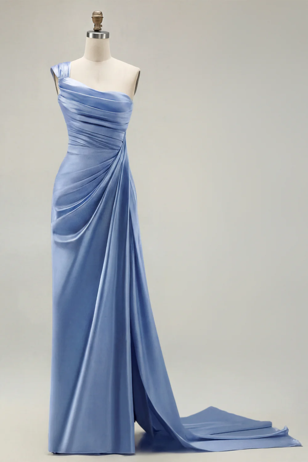 Green One Shoulder Ruched Sheath Long Prom Dress with Slit - Image 22