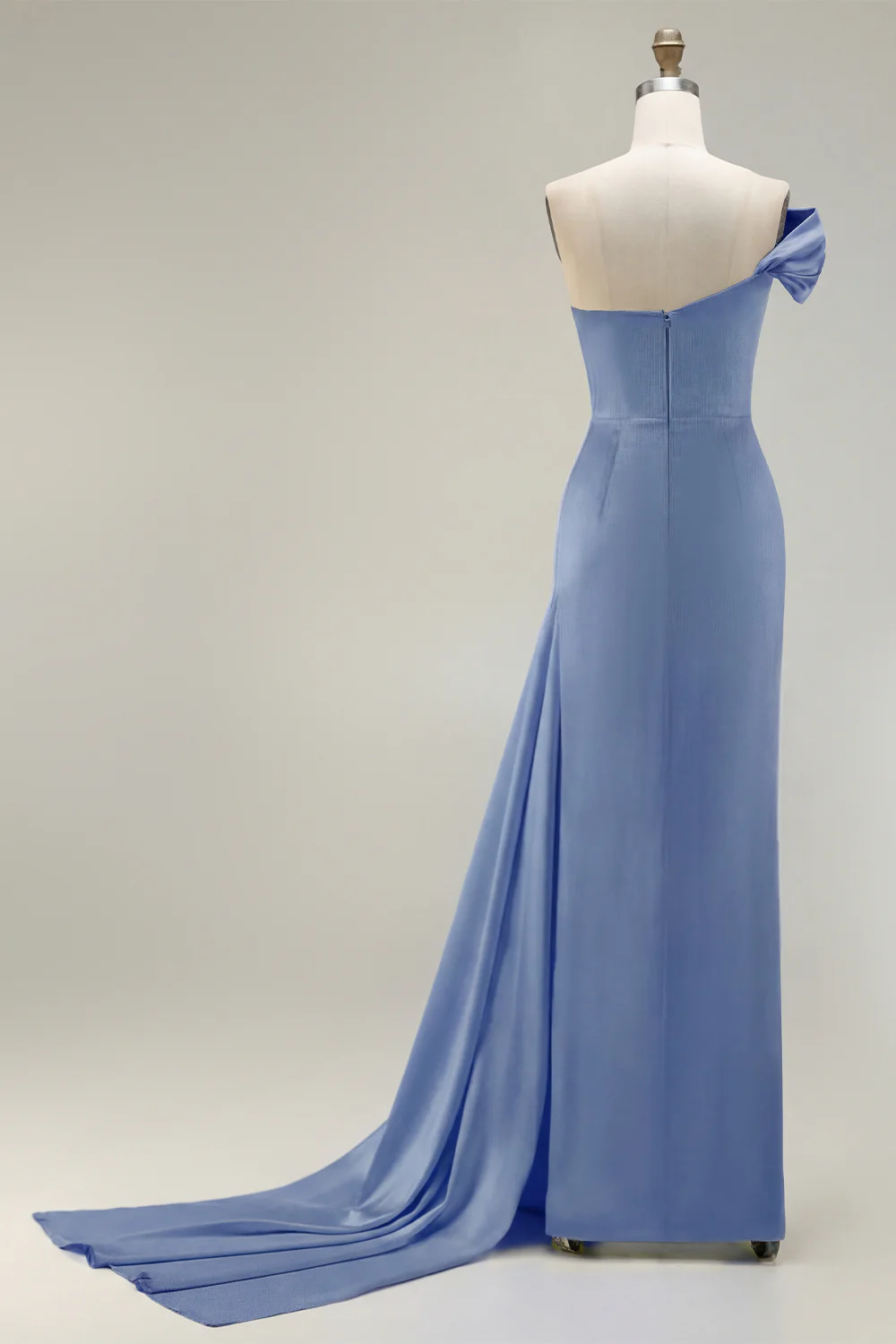Green One Shoulder Ruched Sheath Long Prom Dress with Slit - Image 23