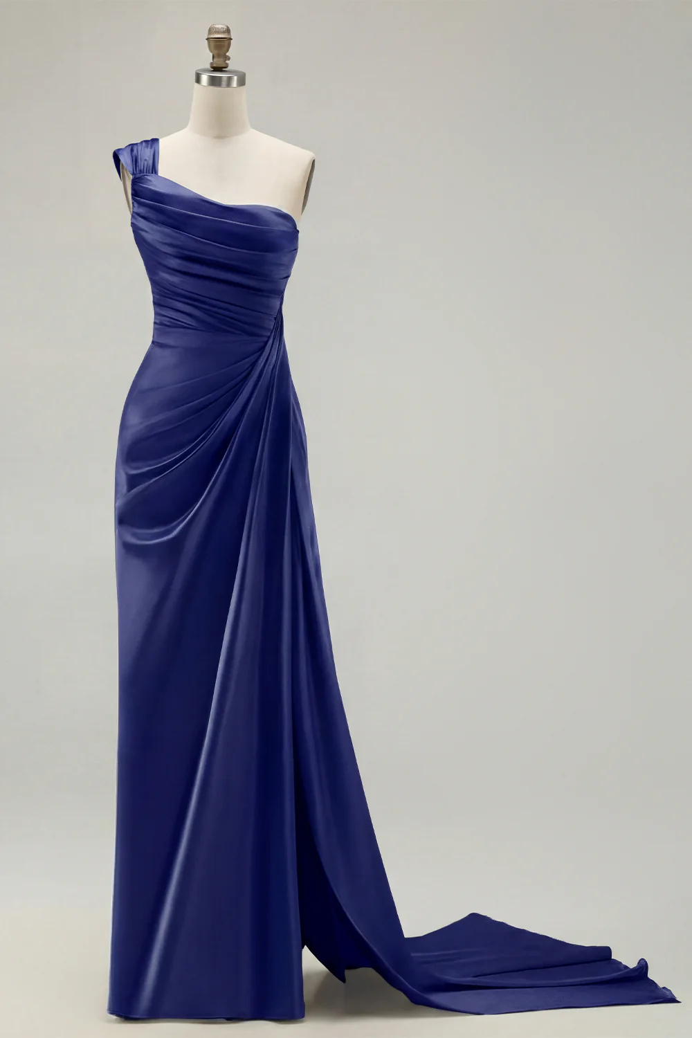 Green One Shoulder Ruched Sheath Long Prom Dress with Slit - Image 24