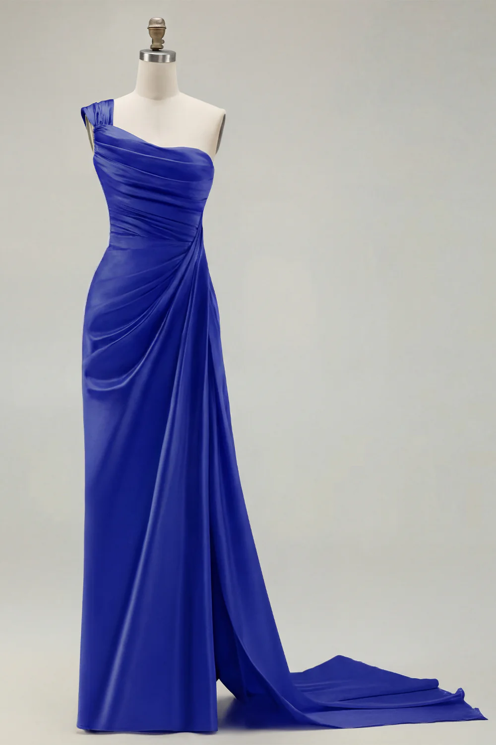 Green One Shoulder Ruched Sheath Long Prom Dress with Slit - Image 30