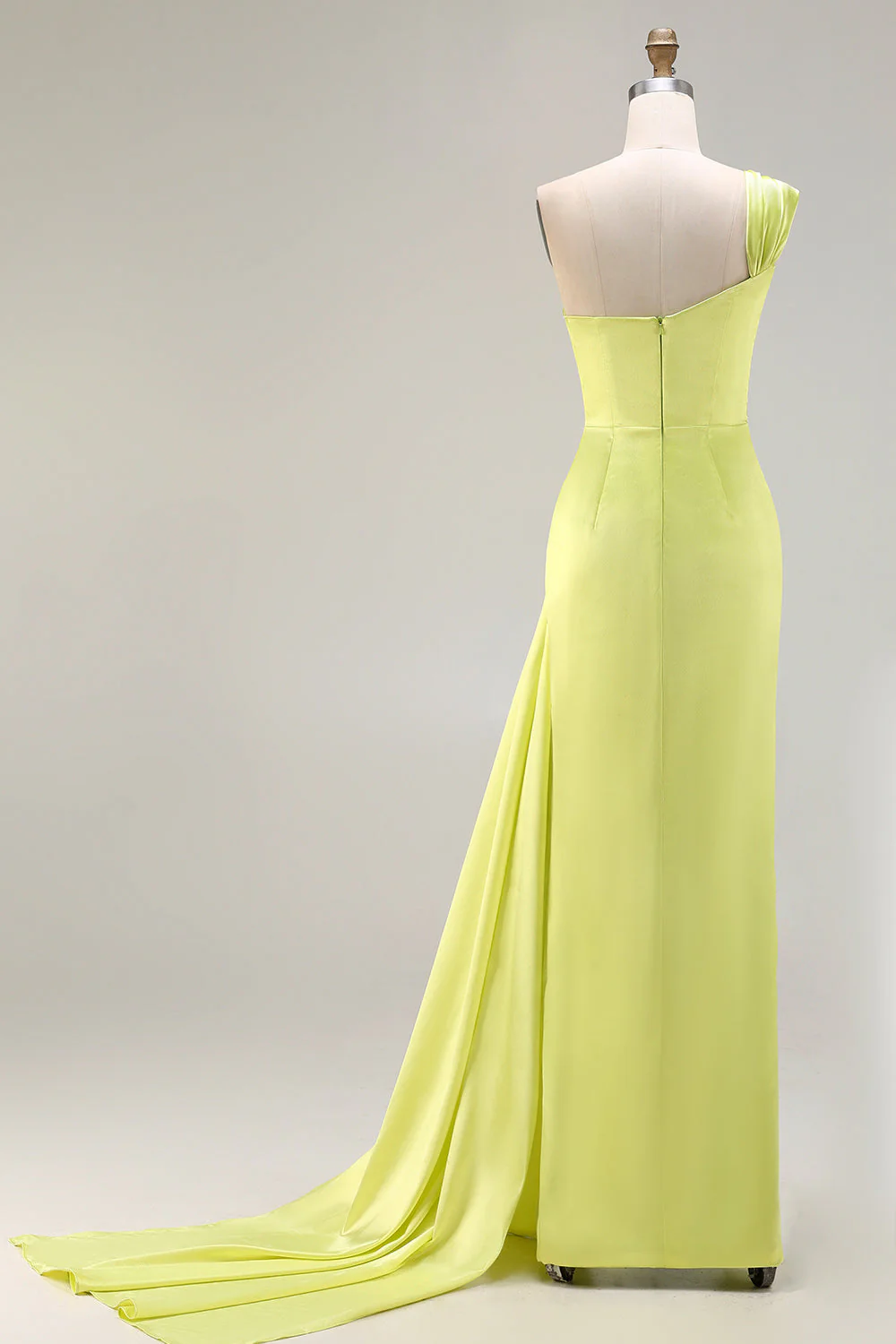 Green One Shoulder Ruched Sheath Long Prom Dress with Slit - Image 5