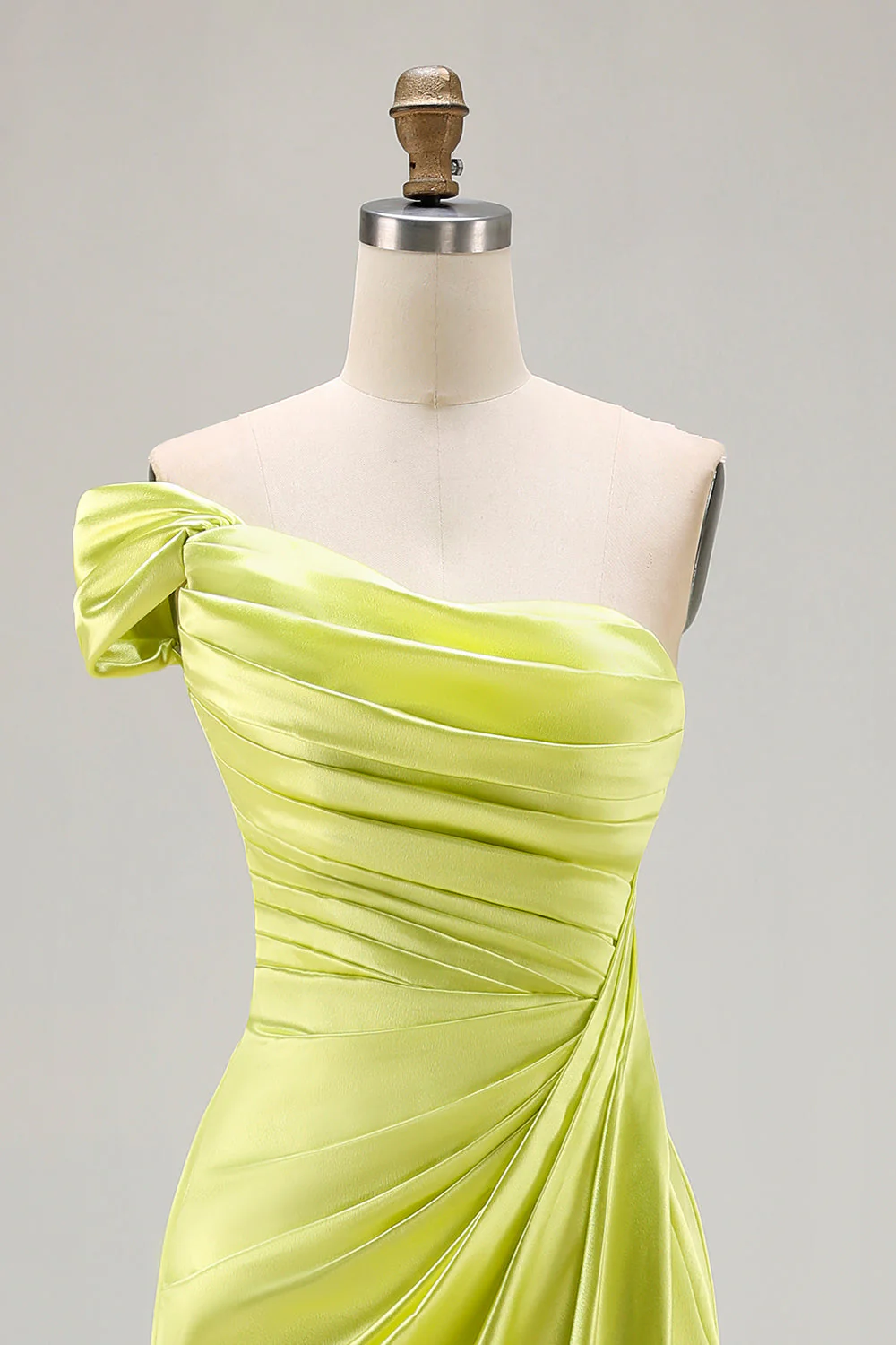 Green One Shoulder Ruched Sheath Long Prom Dress with Slit - Image 7