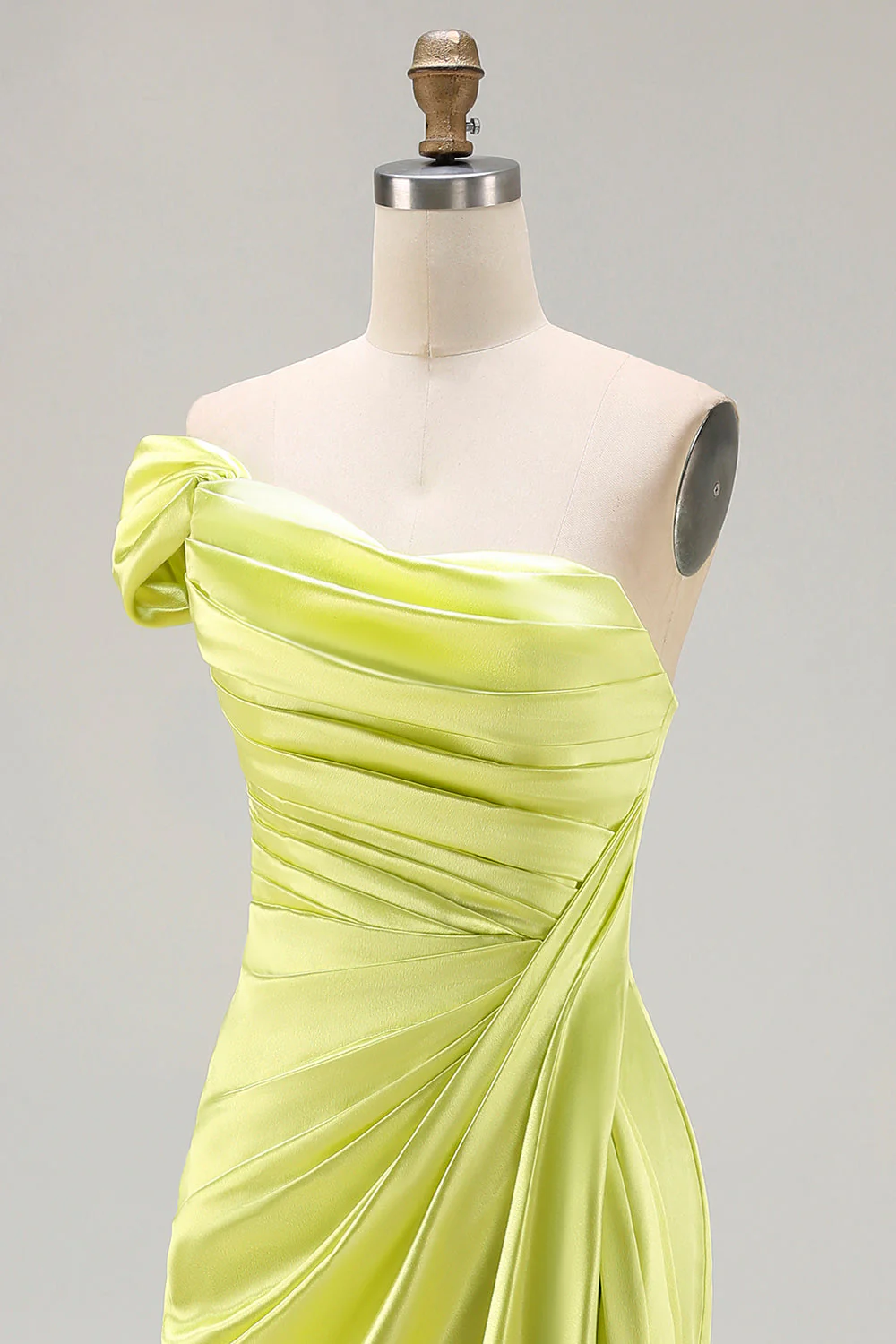 Green One Shoulder Ruched Sheath Long Prom Dress with Slit - Image 9