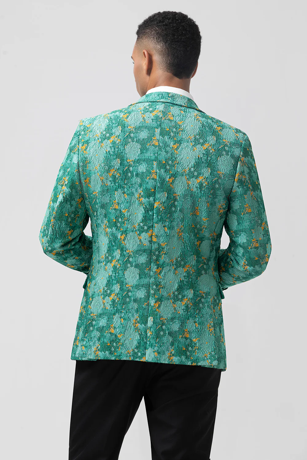 Green Peak Lapel Jacquard One Button 3 Pieces Men's Prom Suits - Image 2