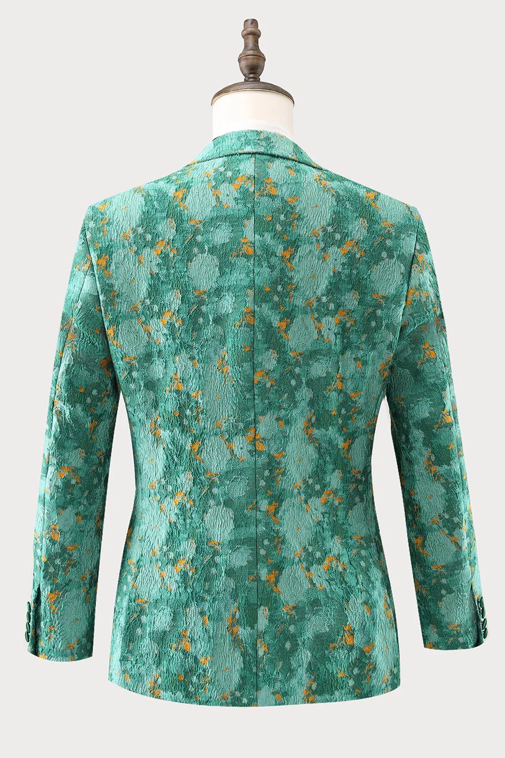 Green Peak Lapel Jacquard One Button 3 Pieces Men's Prom Suits - Image 4