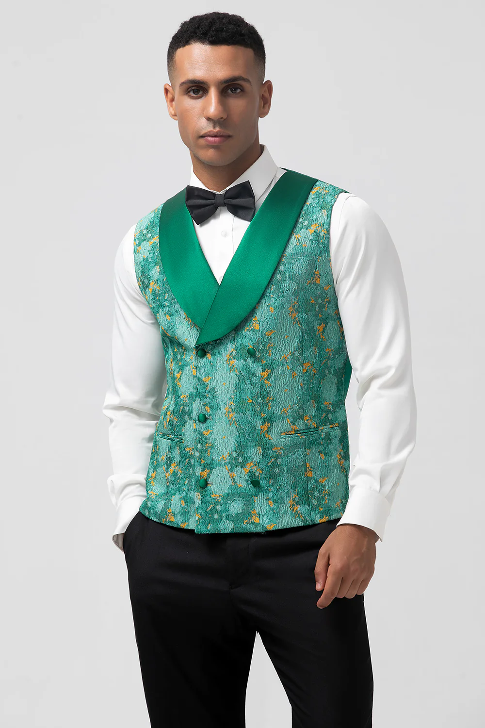 Green Peak Lapel Jacquard One Button 3 Pieces Men's Prom Suits - Image 6