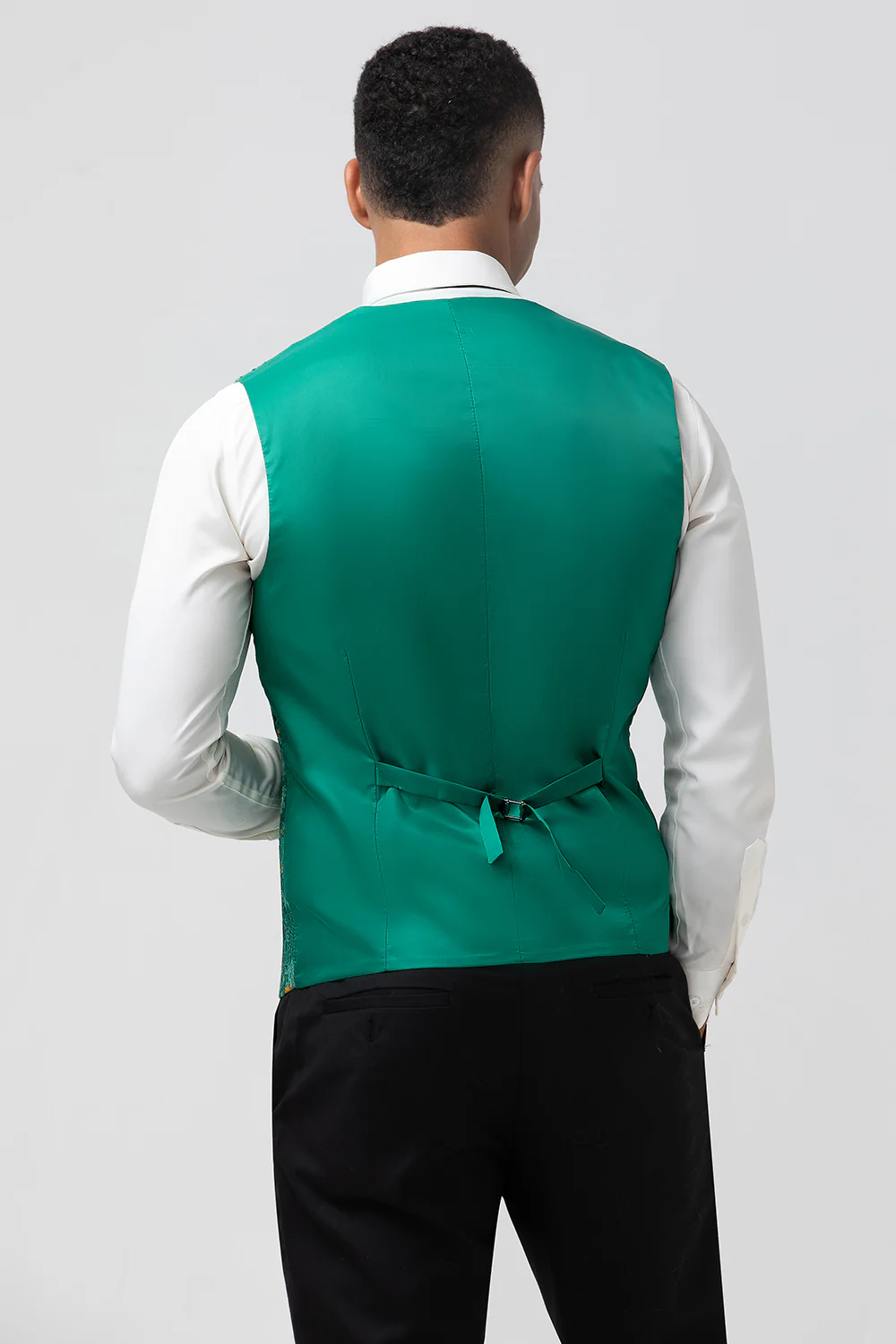Green Peak Lapel Jacquard One Button 3 Pieces Men's Prom Suits - Image 7