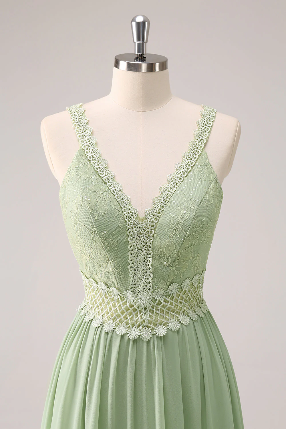 Green Ruffled Floral Bridesmaid Dress with Lace - Image 6