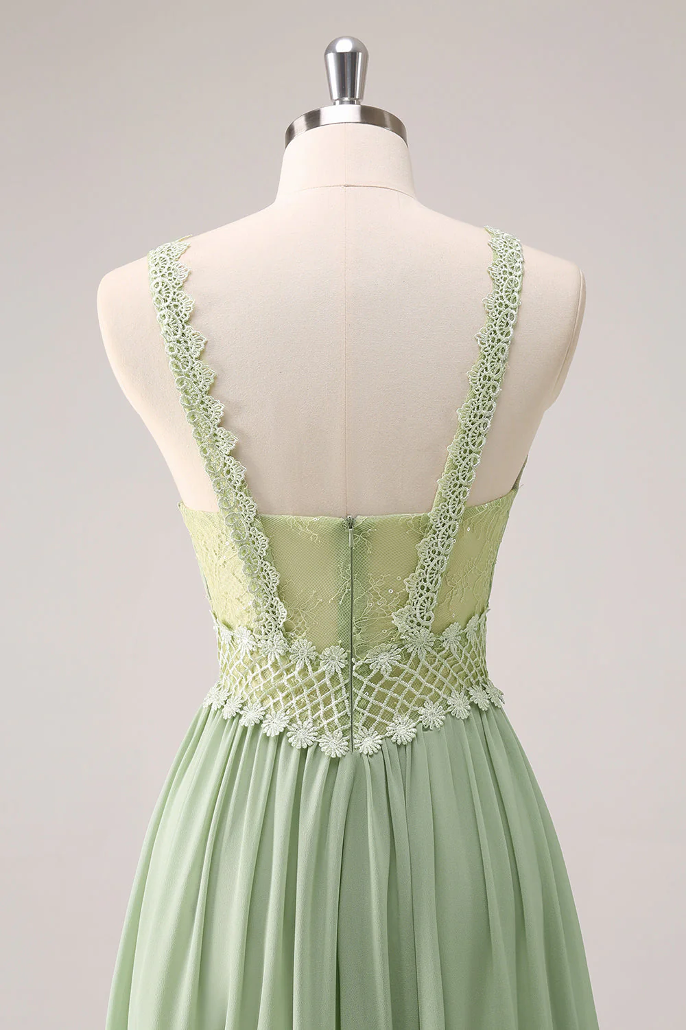 Green Ruffled Floral Bridesmaid Dress with Lace - Image 7
