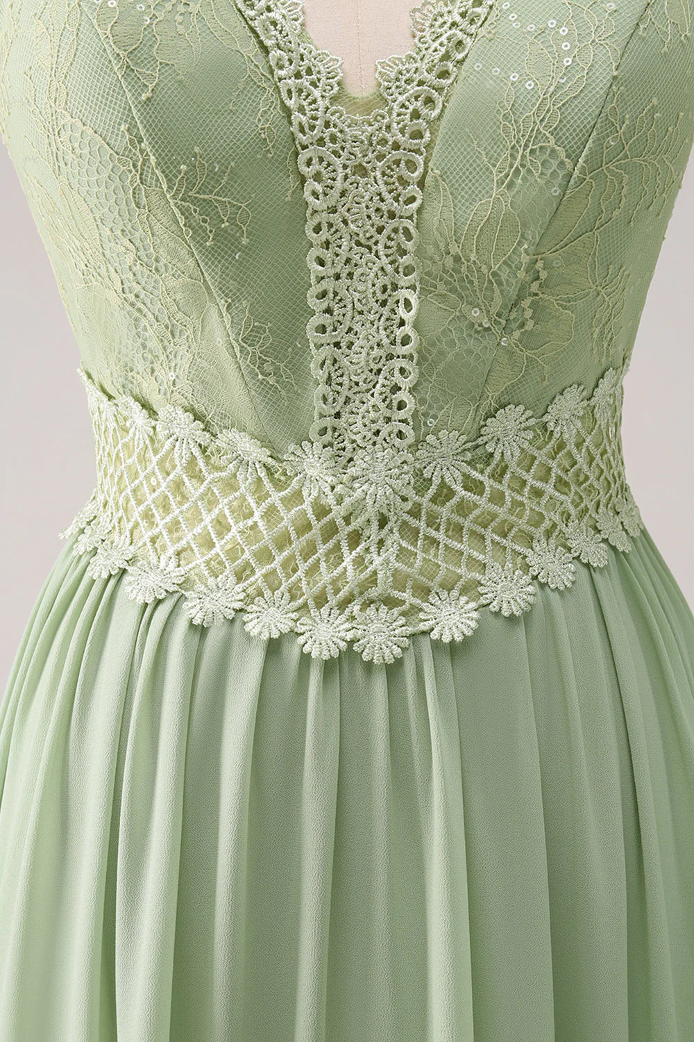 Green Ruffled Floral Bridesmaid Dress with Lace - Image 9