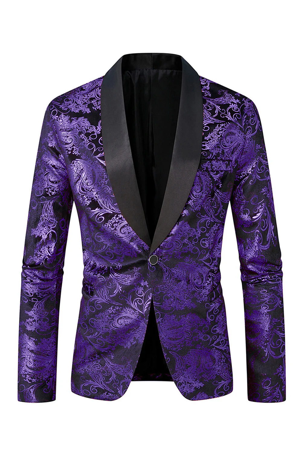 Green Shawl Lapel One Button Jacquard Men's Prom Blazer - Image 11