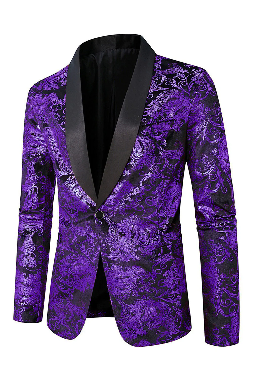 Green Shawl Lapel One Button Jacquard Men's Prom Blazer - Image 13