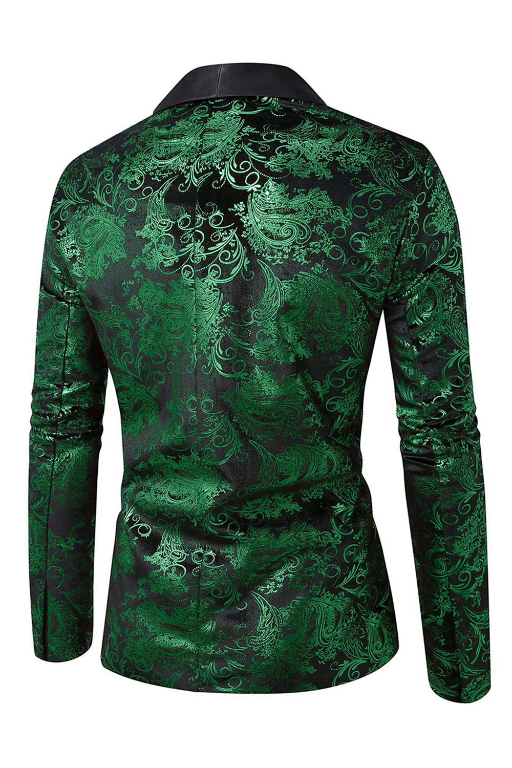 Green Shawl Lapel One Button Jacquard Men's Prom Blazer - Image 2