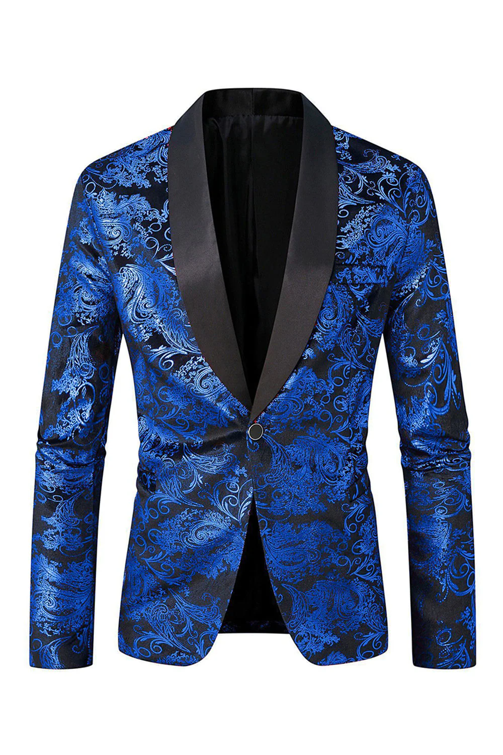 Green Shawl Lapel One Button Jacquard Men's Prom Blazer - Image 6