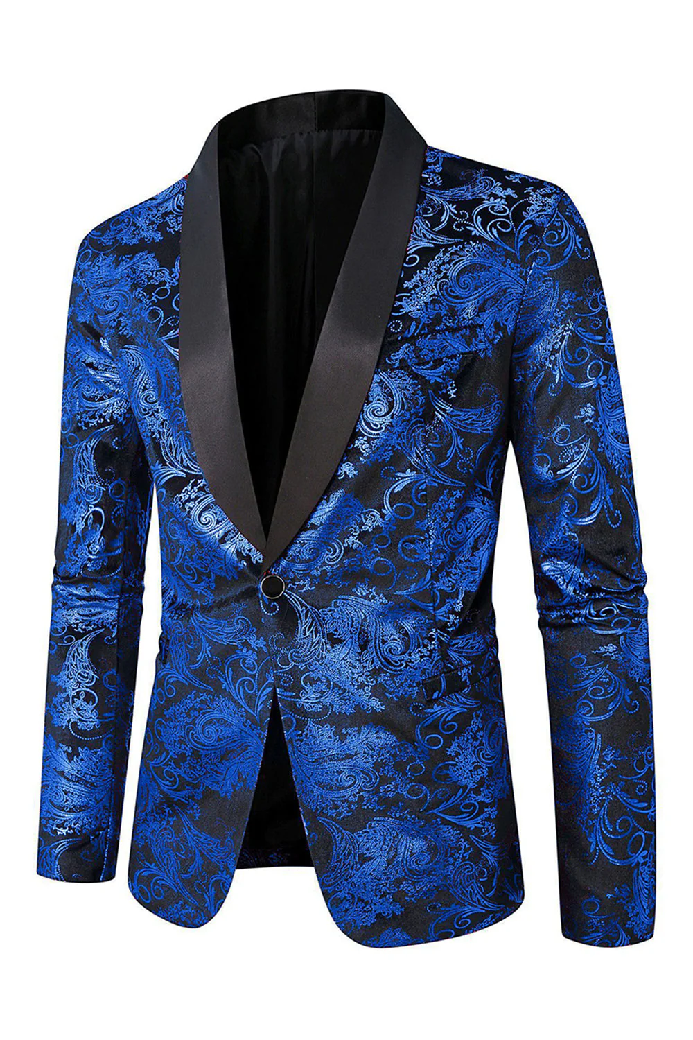 Green Shawl Lapel One Button Jacquard Men's Prom Blazer - Image 8