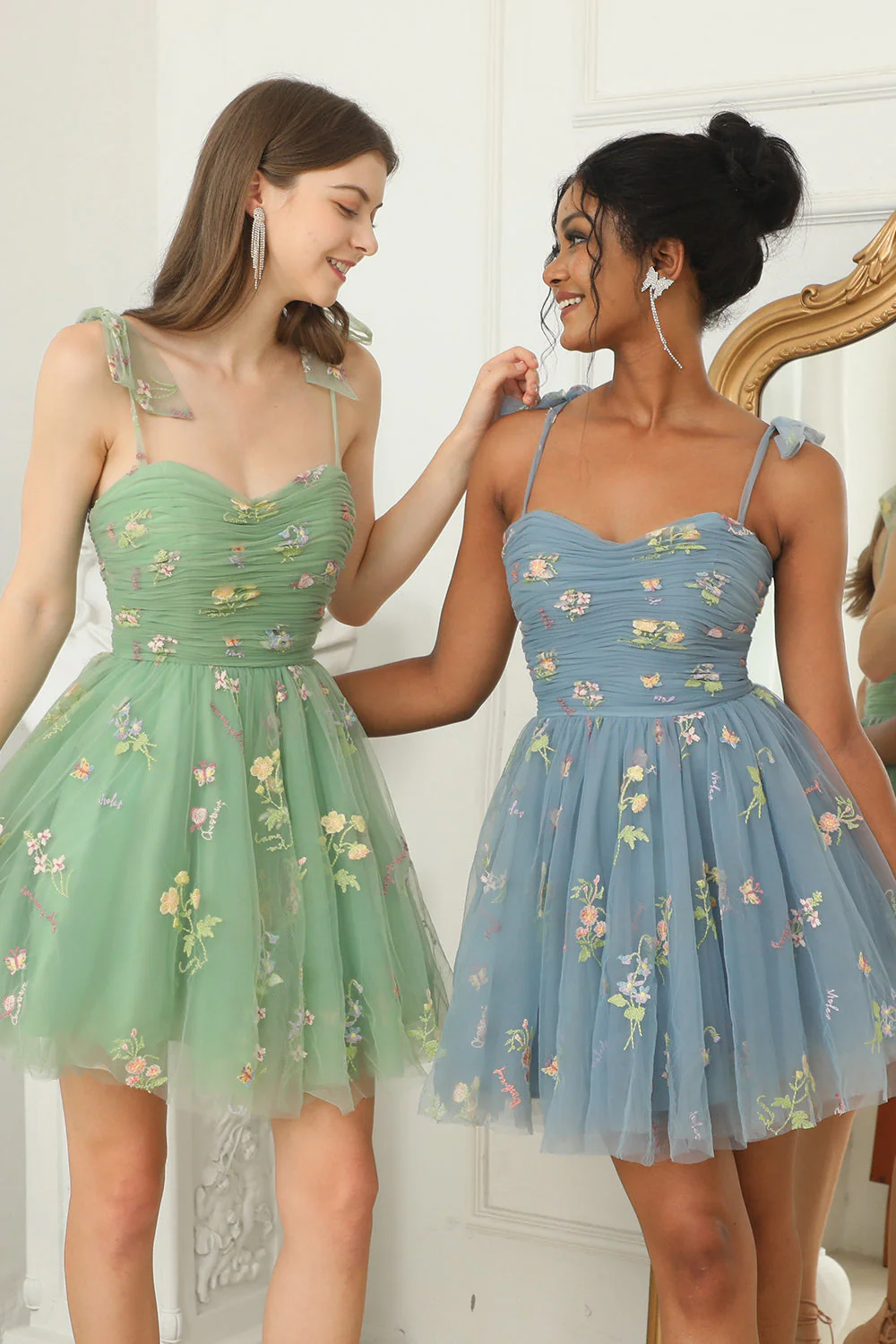 Green Short A-Line Graduation Dress With Embroidery - Image 7