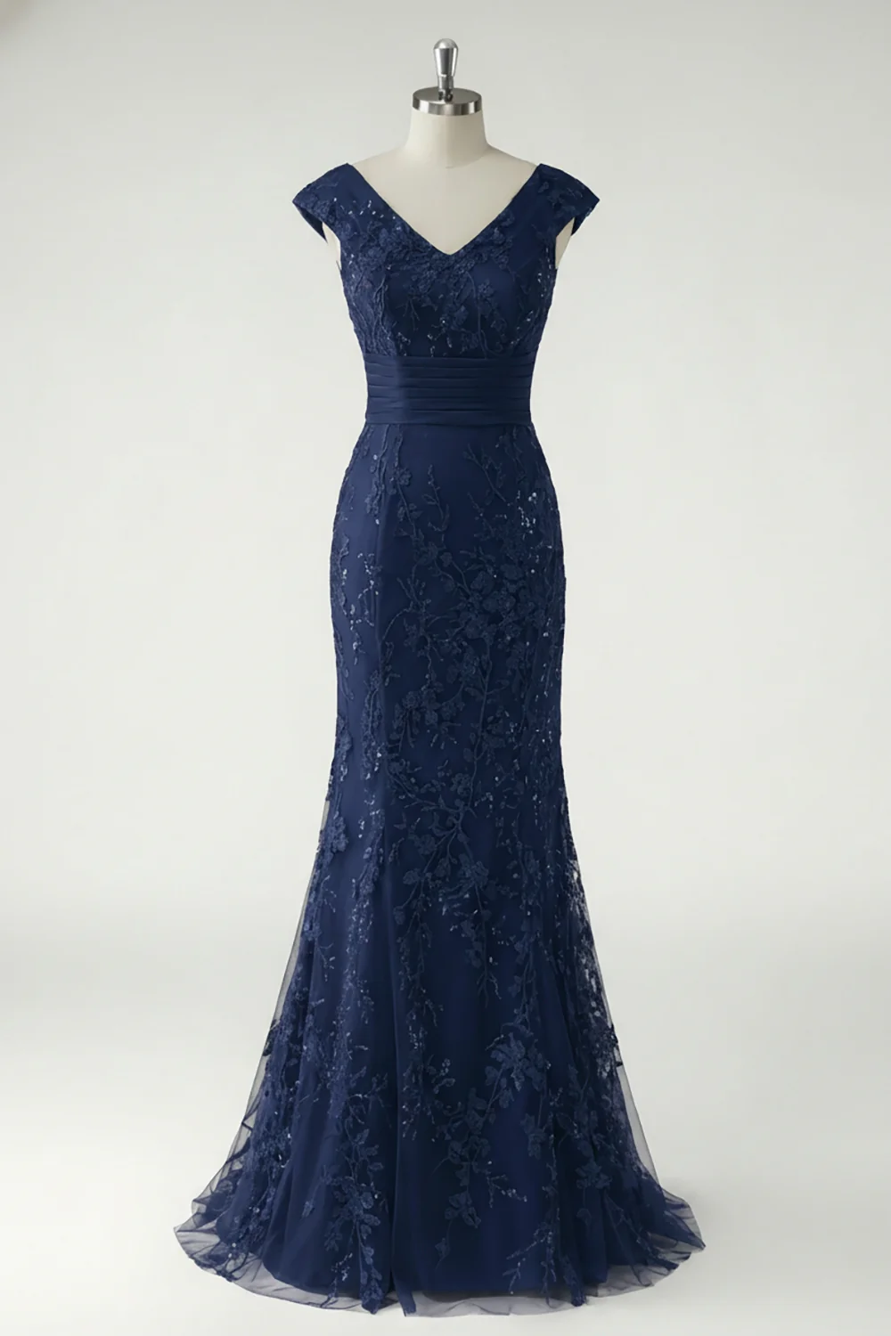 Green V-Neck Mermaid Appliques Sequins Cap Sleeves Prom Dress - Image 16