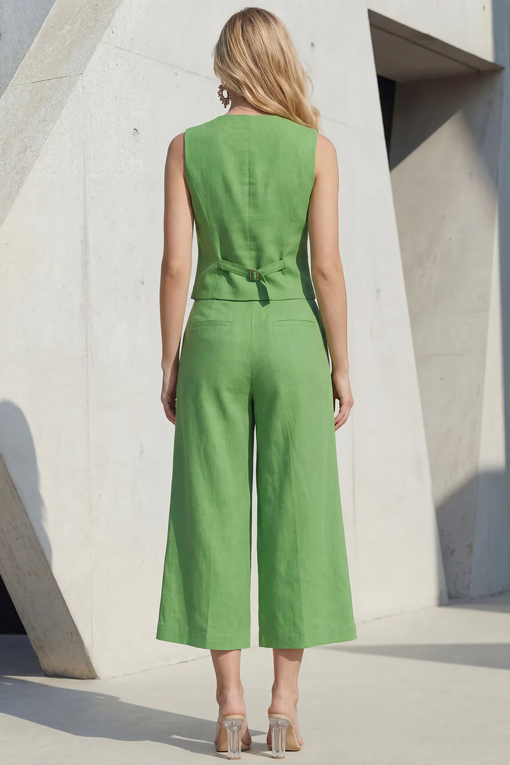 Green V-Neck Single Breasted Slim Fit Midi Women Suits - Image 2