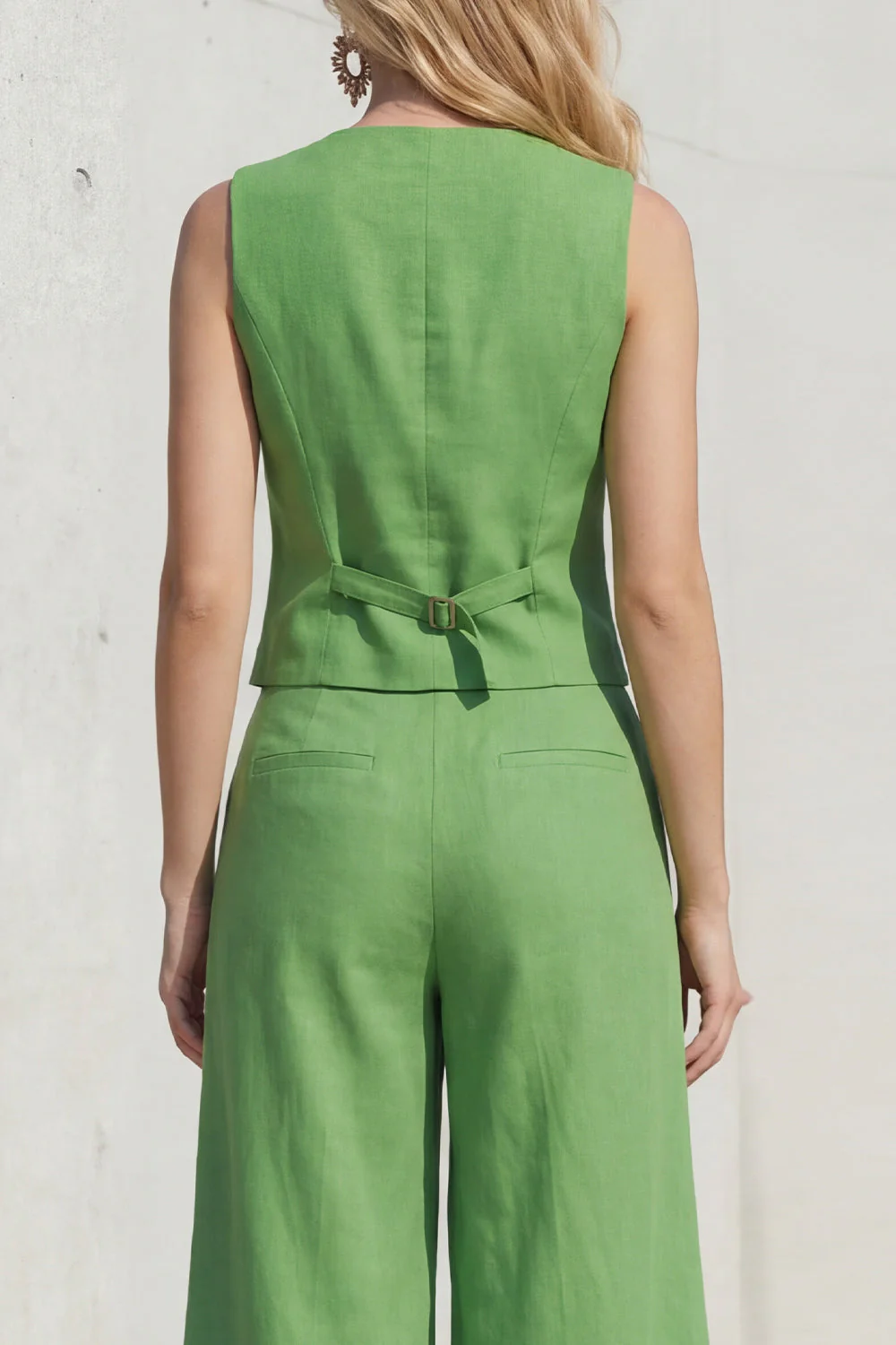 Green V-Neck Single Breasted Slim Fit Midi Women Suits - Image 4
