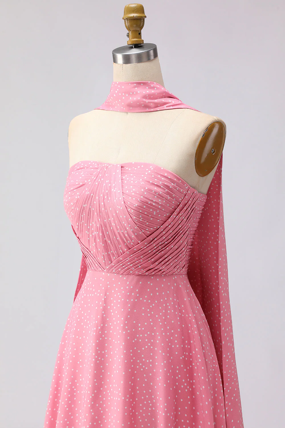Green White Polka Dots A Line Strapless Pleated Convertible Long Bridesmaid Dress - Image 11